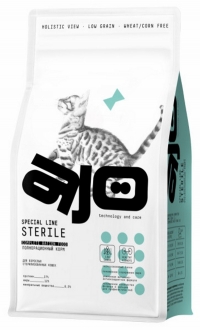 AJO Cat Sterile сухой корм для активных стерилизованных кошек с высоким содержанием белка, с индейкой и уткой 1,5кг