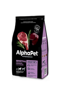 AlphaPet Superpremium сухой корм С бараниной и потрошками для взрослых собак средних пород с чувствительным пищеварением 7кг