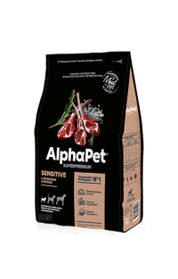 AlphaPet Superpremium сухой корм С ягненком и рисом для взрослых собак мелких пород с чувствительным пищеварением 500г