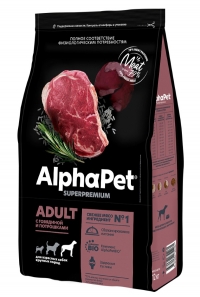 AlphaPet Superpremium Сухой полнорационный корм с говядиной и потрошками для взрослых собак крупных пород 3кг