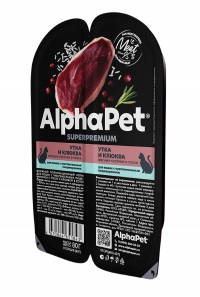 AlphaPet Superpremium Влажный полнорационный корм для кошек с чувствительным пищеварением с уткой и клюквой в соусе 80г