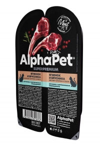AlphaPet Superpremium Влажный полнорационный корм для кошек с чувствительным пищеварением с ягненком и брусникой в соусе 80г