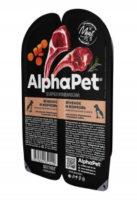 AlphaPet Superpremium Влажный полнорационный корм для щенков, беременных и кормящих собак с ягненком и морковью в соусе 100г