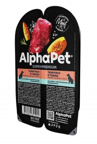 AlphaPet Superpremium Влажный полнорационный корм для собак с чувствительным пищеварением с телятиной и тыквой в соусе 100г