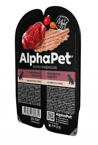 AlphaPet Superpremium Влажный полнорационный корм для взрослых собак паштет с говядиной 100г