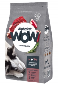 AlphaPet WOW Superpremium Сухой полнорационный корм с говядиной и сердцем для взрослых собак средних пород 7кг