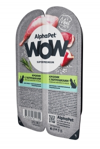 AlphaPet WOW Superpremium Влажный полнорационный корм для кошек с чувствительным пищеварением нежные ломтики кролика с потрошками в соусе 80г