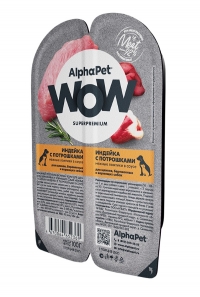 AlphaPet WOW Superpremium Влажный полнорационный корм для щенков, беременных и кормящих собак нежные ломтики индейки с потрошками в соусе 100г