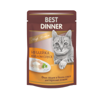 Best Dinner High Premium влажный корм для кошек и котят Индейка в белом соусе пауч 85г