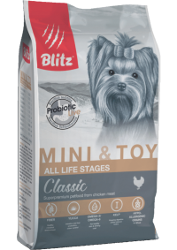 Blitz Classic Mini & Toy Breeds Dog All Life Stages сухой корм для собак мелких и миниатюрных пород всех возрастов 500г