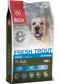 Blitz Holistic Fresh Trout Adult Dog All Breeds низкозерновой сухой корм для взрослых собак всех пород Свежая Форель 1,5 кг