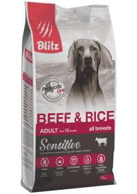 Blitz Sensitive Beef & Rice Adult Dog All Breeds сухой корм для взрослых собак всех пород с Говядиной и рисом 15кг