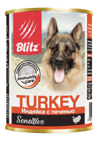 Blitz Sensitive Dog Turkey & Liver консервированный корм для собак всех пород и возрастов Индейка с печенью 400г