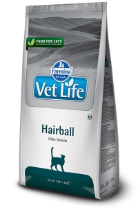 Farmina Vet Life feline HAIRBALL сухой диетический корм для взрослых кошек, способствующий выведению комочков шерсти из кишечника 400г