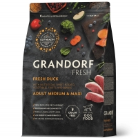 GRANDORF FRESH Сухой беззерновой корм с живыми пробиотиками для взрослых собак средних и крупных пород, для особо аллергичных собак средних и крупных пород с чувствительным пищеварением Свежее мясо утки с бататом 3 кг