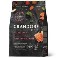 GRANDORF FRESH Сухой беззерновой корм с живыми пробиотиками для взрослых собак средних и крупных пород, для здоровья кожи и шерсти или склонных к аллергии Свежее филе лосося с бататом 3 кг