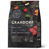 GRANDORF FRESH Сухой беззерновой корм с живыми пробиотиками для взрослых собак средних и крупных пород с чувствительным пищеварением или склонных к аллергии Свежее мясо ягненка с бататом 1 кг