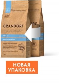 Grandorf сухой корм для взрослых собак средних и крупных пород Белая рыба 3кг