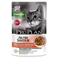 Pro Plan Nutri Savour Влажный корм для взрослых стерилизованных кошек и кастрированных котов, с говядиной в соусе 85 г