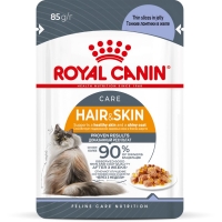 Royal Canin Hair&Skin Care Корм консервированный полнорационный для взрослых кошек для поддержания здоровья кожи и красоты шерсти, тонкие ломтики в желе, 85г