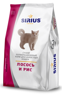 SIRIUS Сухой полнорационный кормдля кошек Лосось и рис 1,5 кг