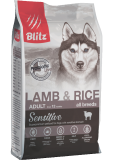 Blitz Sensitive Lamb & Rice Adult Dog All Breeds сухой корм для собак всех пород с ягненком и рисом 15 кг