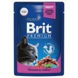 Brit Premium Пауч для взрослых кошек цыпленок и индейка 85 г