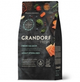 GRANDORF FRESH для взрослых стерилизованных или пожилых кошек для здоровья кожи и шерсти или склонных к аллергии Свежее мясо лосося с бататом 400г