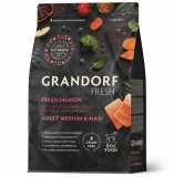 GRANDORF FRESH Сухой беззерновой корм с живыми пробиотиками для взрослых собак средних и крупных пород, для здоровья кожи и шерсти или склонных к аллергии Свежее филе лосося с бататом 10 кг