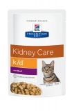 Hill's Prescription Diet k/d Kidney Care при хронической болезни почек, для кошек с говядиной 85 г пауч