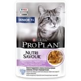 Pro Plan Nutri Savour Влажный корм для взрослых кошек старше 7 лет, нежные кусочки с индейкой, в соусе 85 г