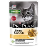 Pro Plan Nutri Savour Влажный корм для взрослых стерилизованных кошек и кастрированный котов, с курицей в соусе, пауч 85 г