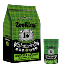 ZooRing Mini Puppy 1 (Starter) сухой корм для щенков Индейка и рис с пробиотиками 700г