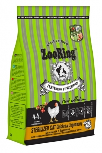 ZooRing Sterilized Cat Chicken&Lingonberry сухой корм для стерилизованных кошек и кастрированных котов Цыплёнок с брусникой 10кг